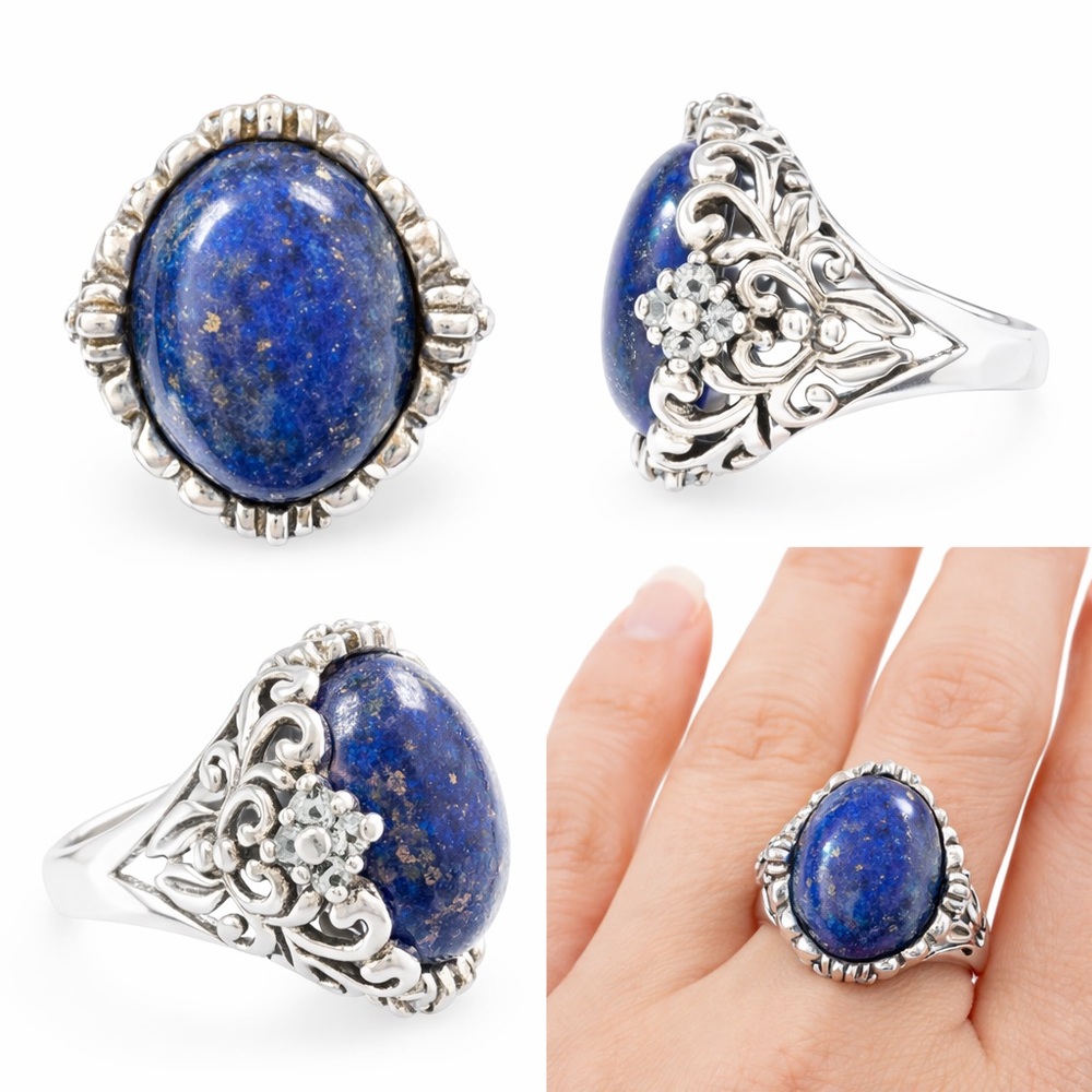 Sterling Silver Lapis Lazuli Statement Ring Size 8.5 Artisan Setting